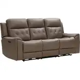 Phillip Power Reclining Sofa with Power Headrests & Hidden Cup Holders in Simba Brown Fabric